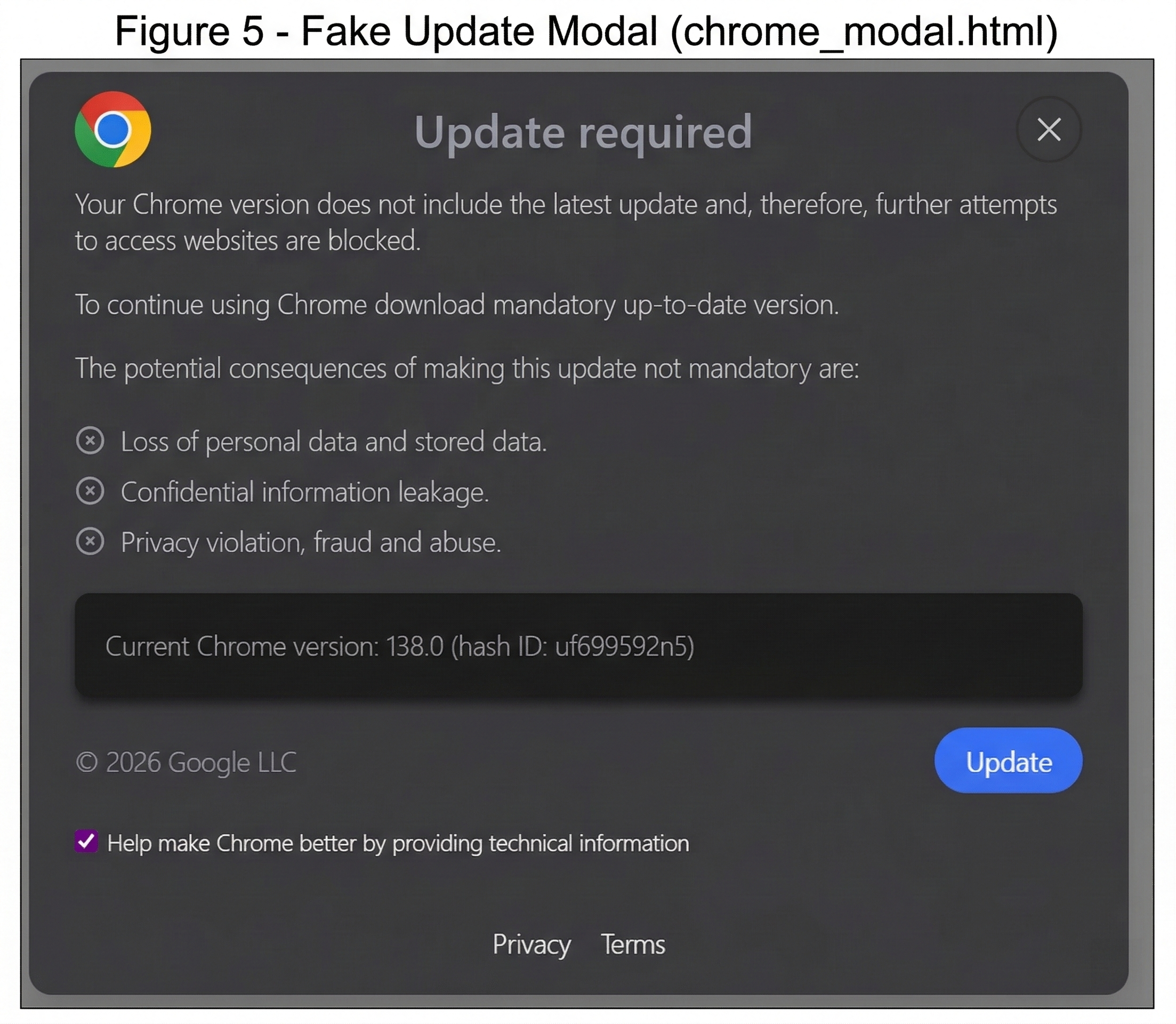 Figure 5 - Fake update modal screenshot